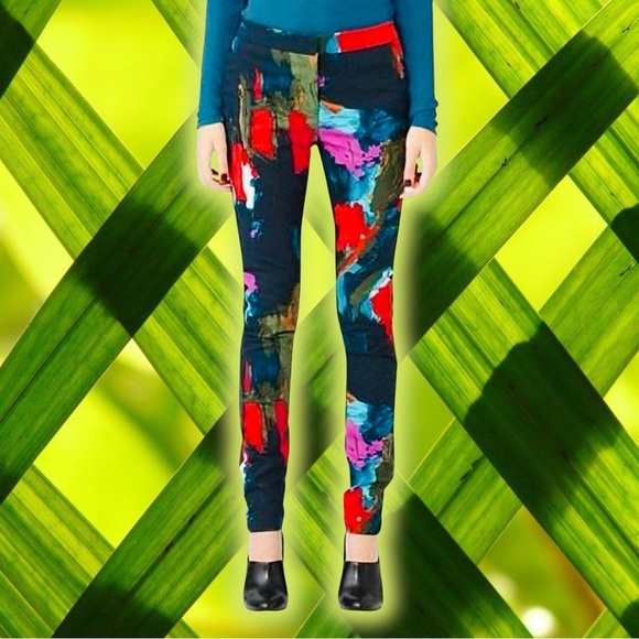 Kate Spade Saturday ‘Slim Fit Zip Pant’ in Navy Blue ‘Aurora’ Abstract Size 2 - Picture 1 of 14